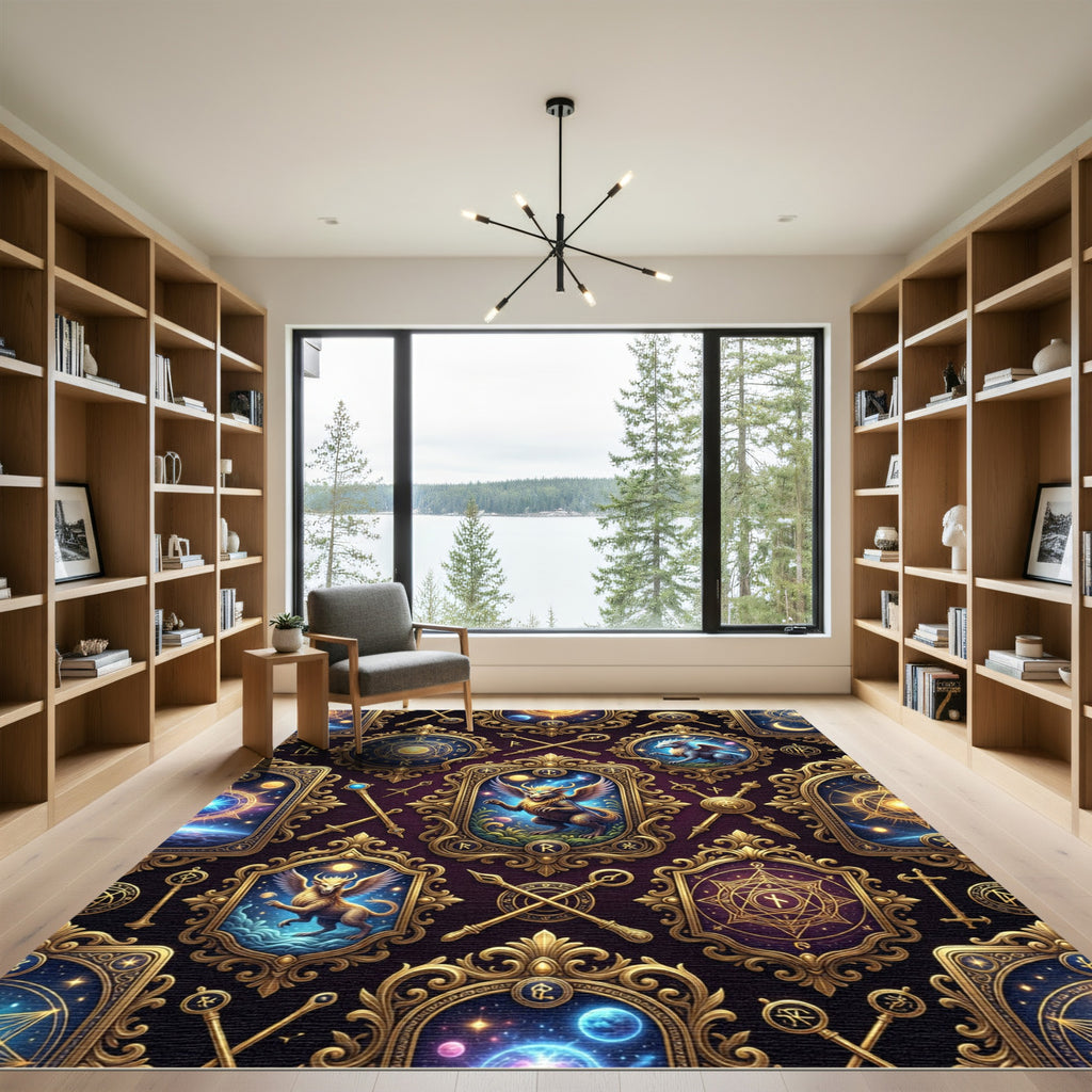 Celestial Gold Mythical Creature Astrology Rug