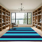 Modern Cyan and Navy Striped Art Rug