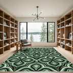 Sage Green Geometric Quatrefoil Lattice Rug