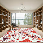 Vibrant Red Abstract Terrazzo Pebble Art Rug