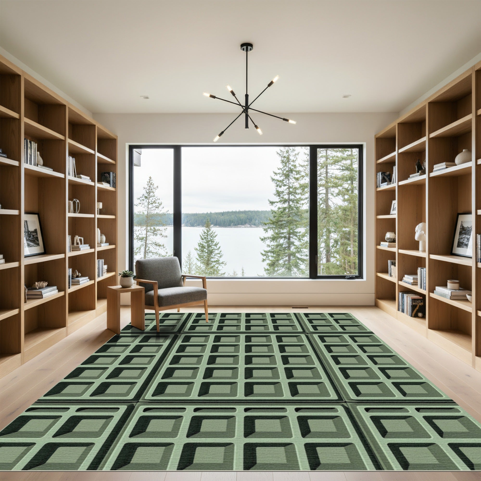 Sage Green Geometric Grid Texture Rug
