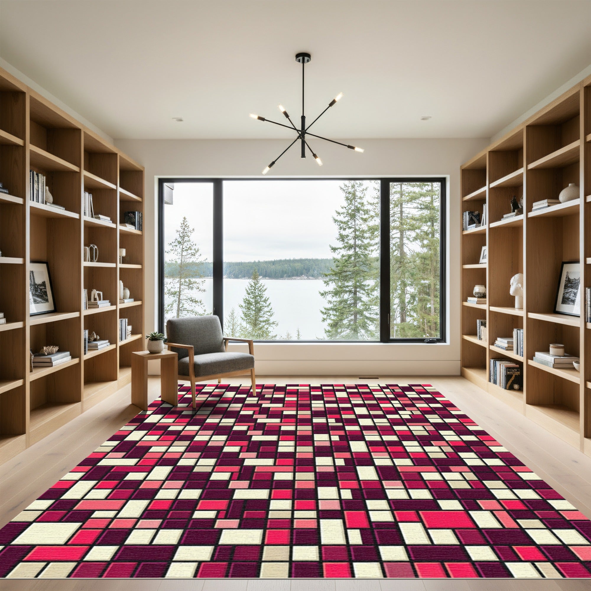 Bold Pink and Cherry Grid Mosaic Rug