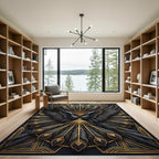 Art Deco Golden Peacock Feather Crest Rug