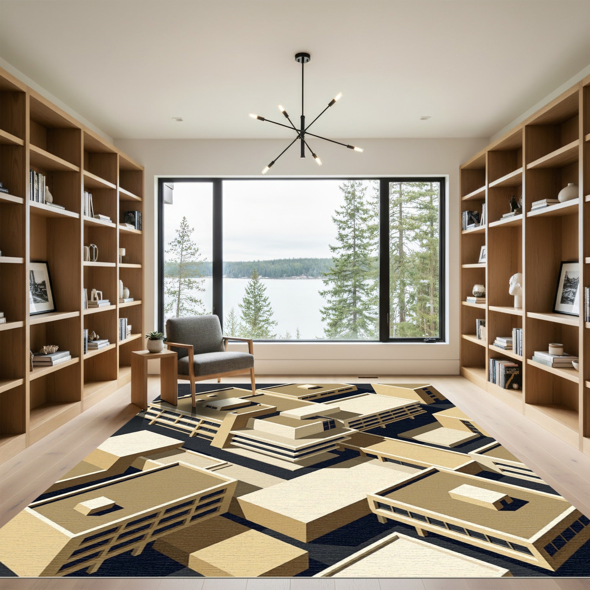 Sandy Beige Abstract Architectural Array Rug