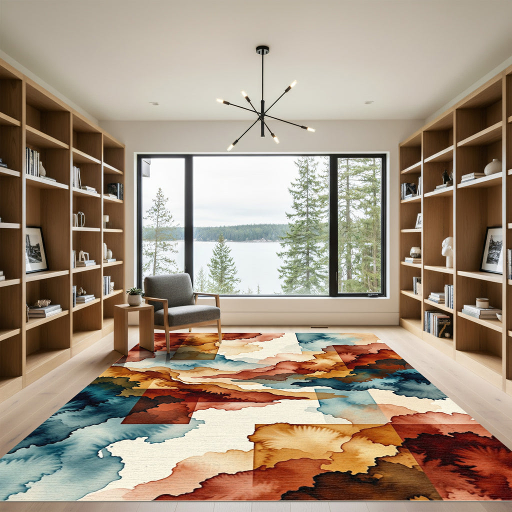 Abstract Ochre and Indigo Cloudscape Rug