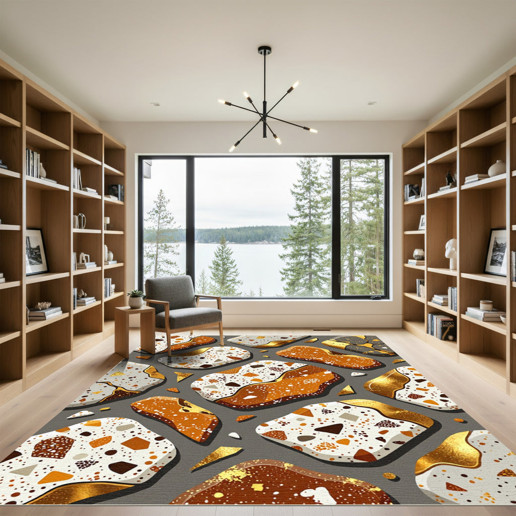Gold Flecked Terrazzo Pebble Clusters Rug
