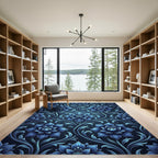 Midnight Blue Floral Scroll Damask Rug