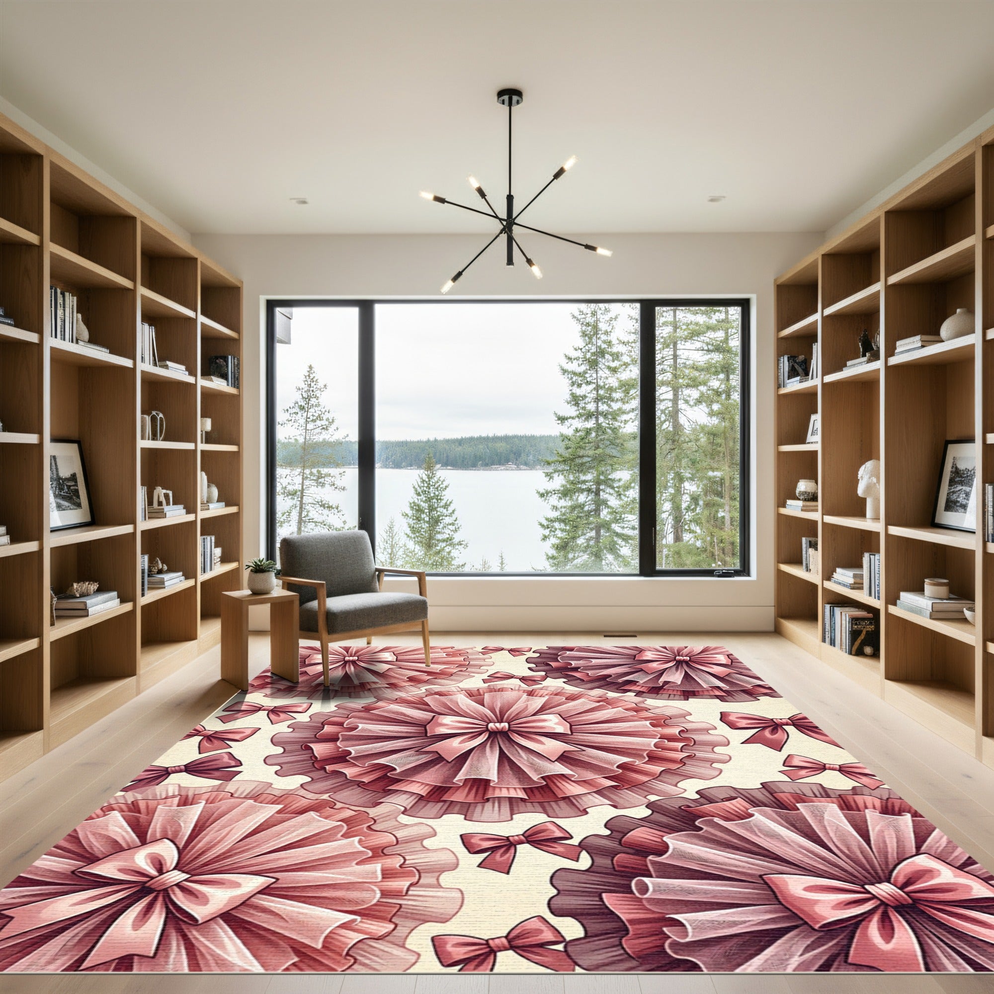 Pink Ruffled Bow Composition Rug