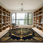 Opulent Golden Compass Nautical Medallion Rug