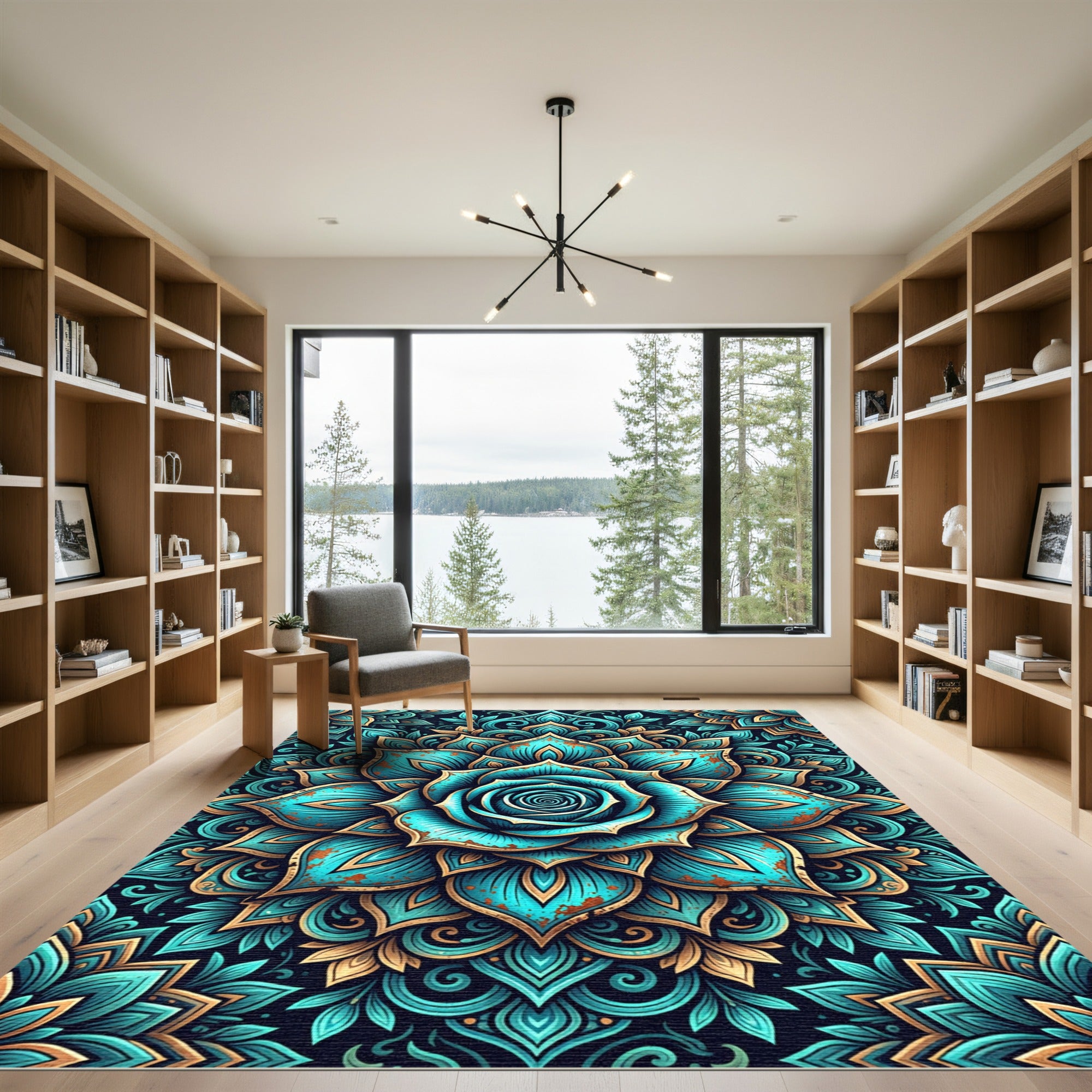 Turquoise Rose Mandala Bloom Rug