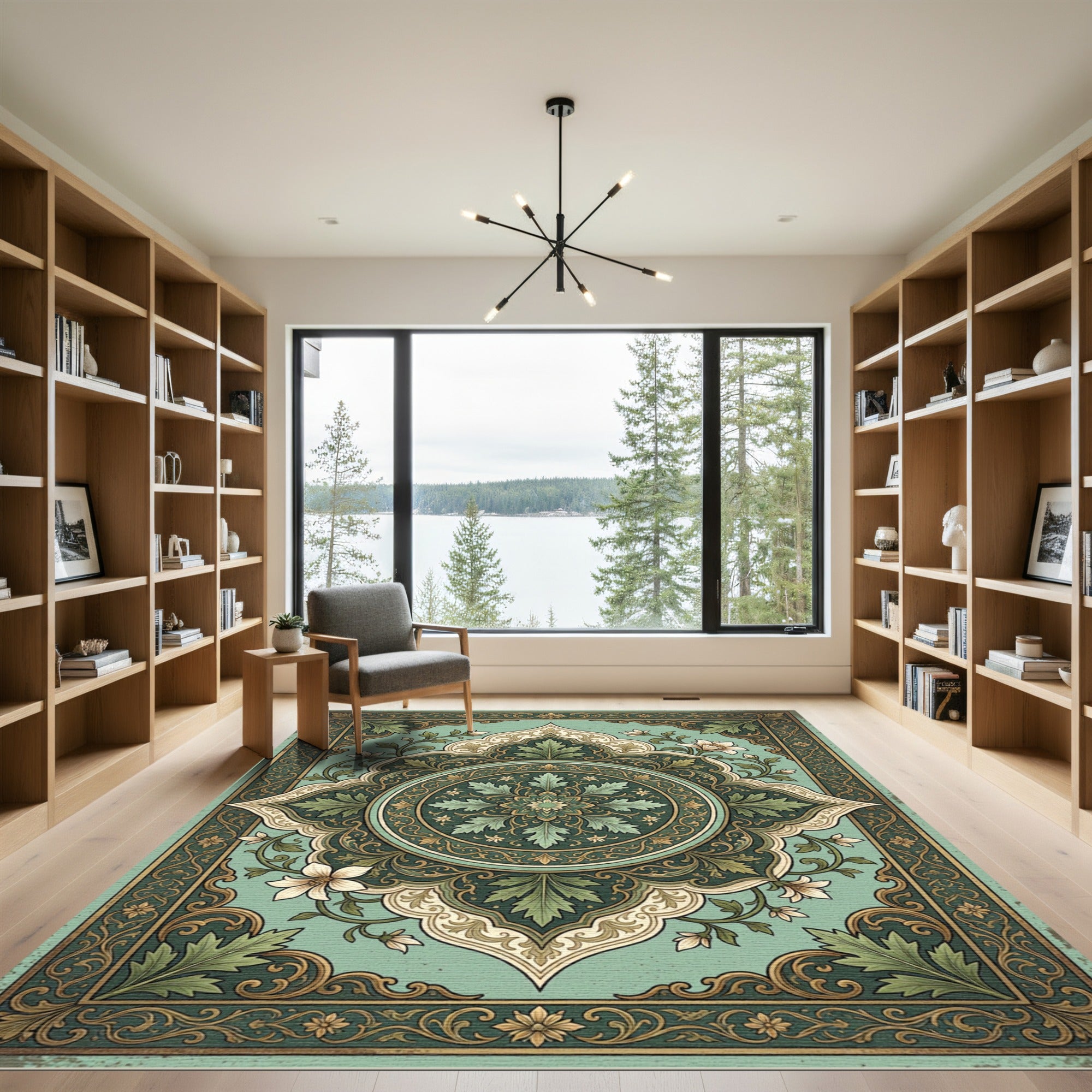 Emerald Green Floral Medallion Vintage Rug