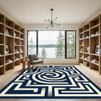 Navy Geometric Labyrinth Swirl Abstract Rug