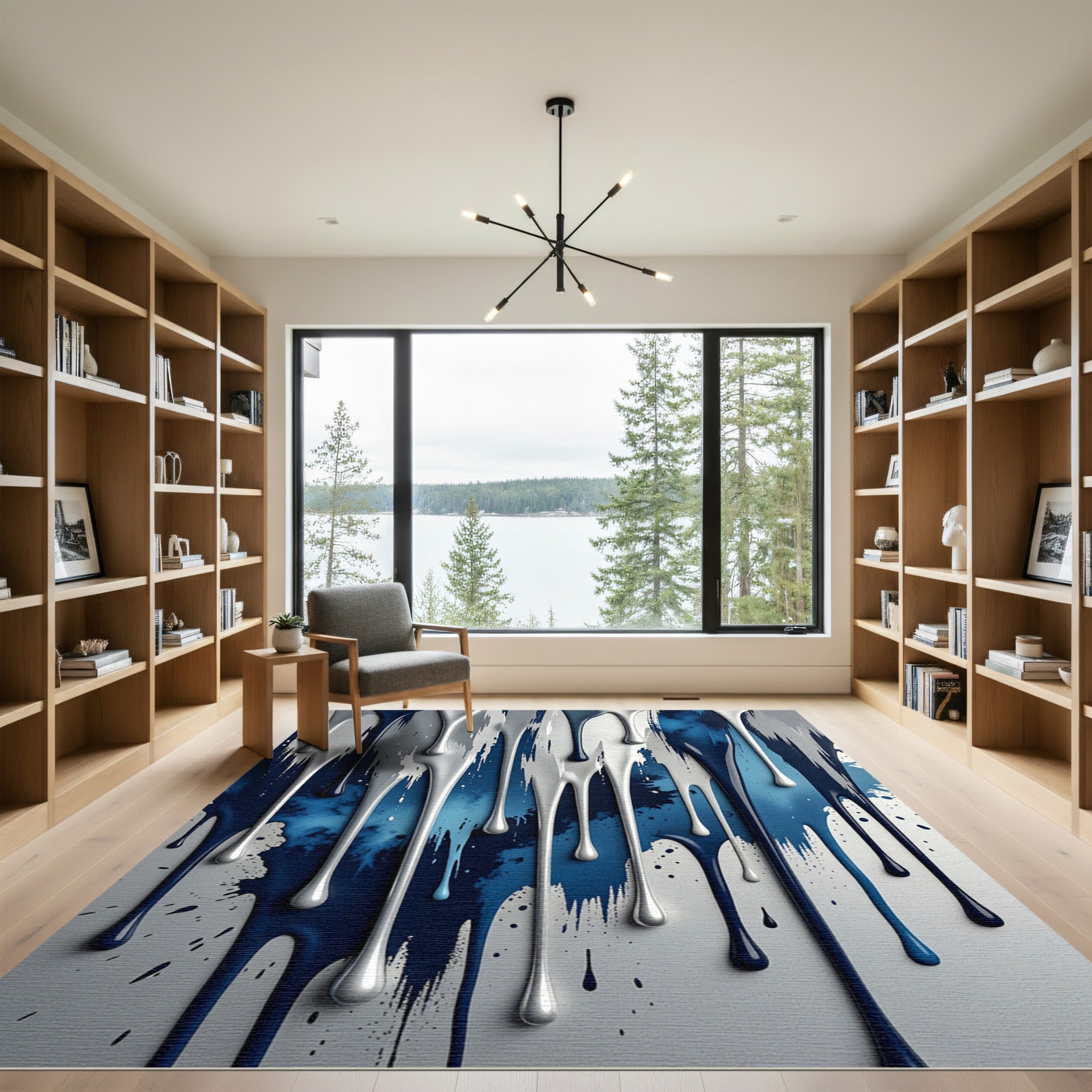 Blue White Drip Abstract Paint Rug
