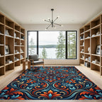 Intricate Floral Swirl Indigo Red Rug