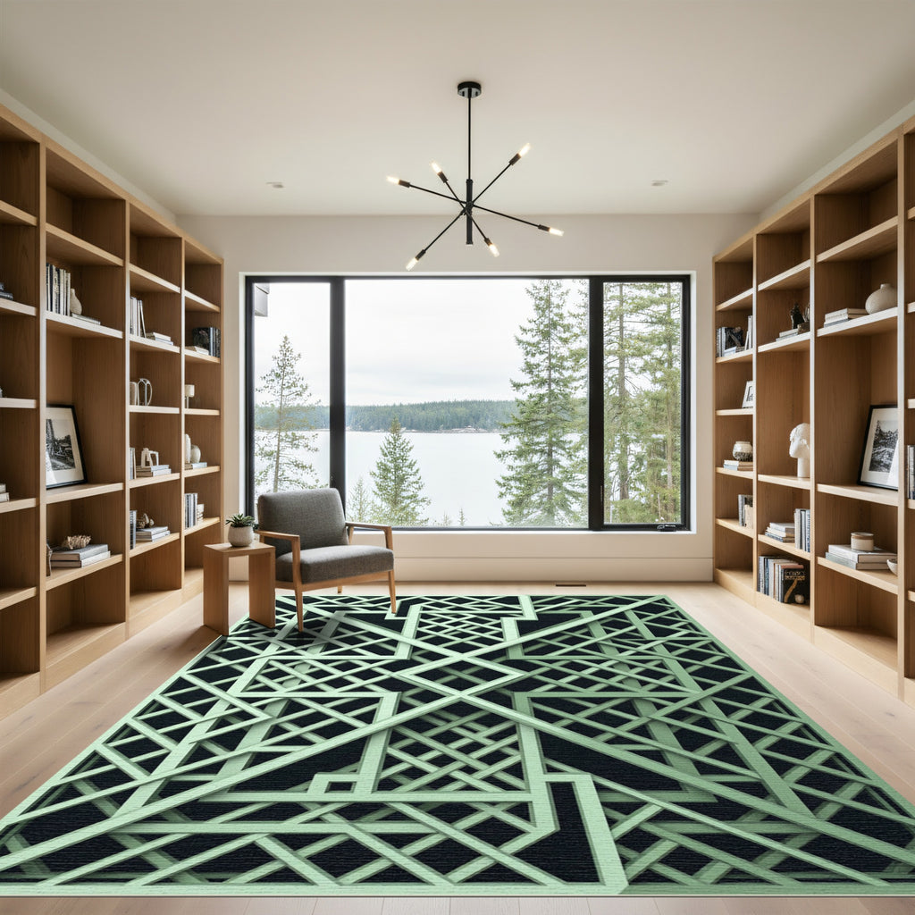 Sage Green Interlocking Linear Geometric Rug
