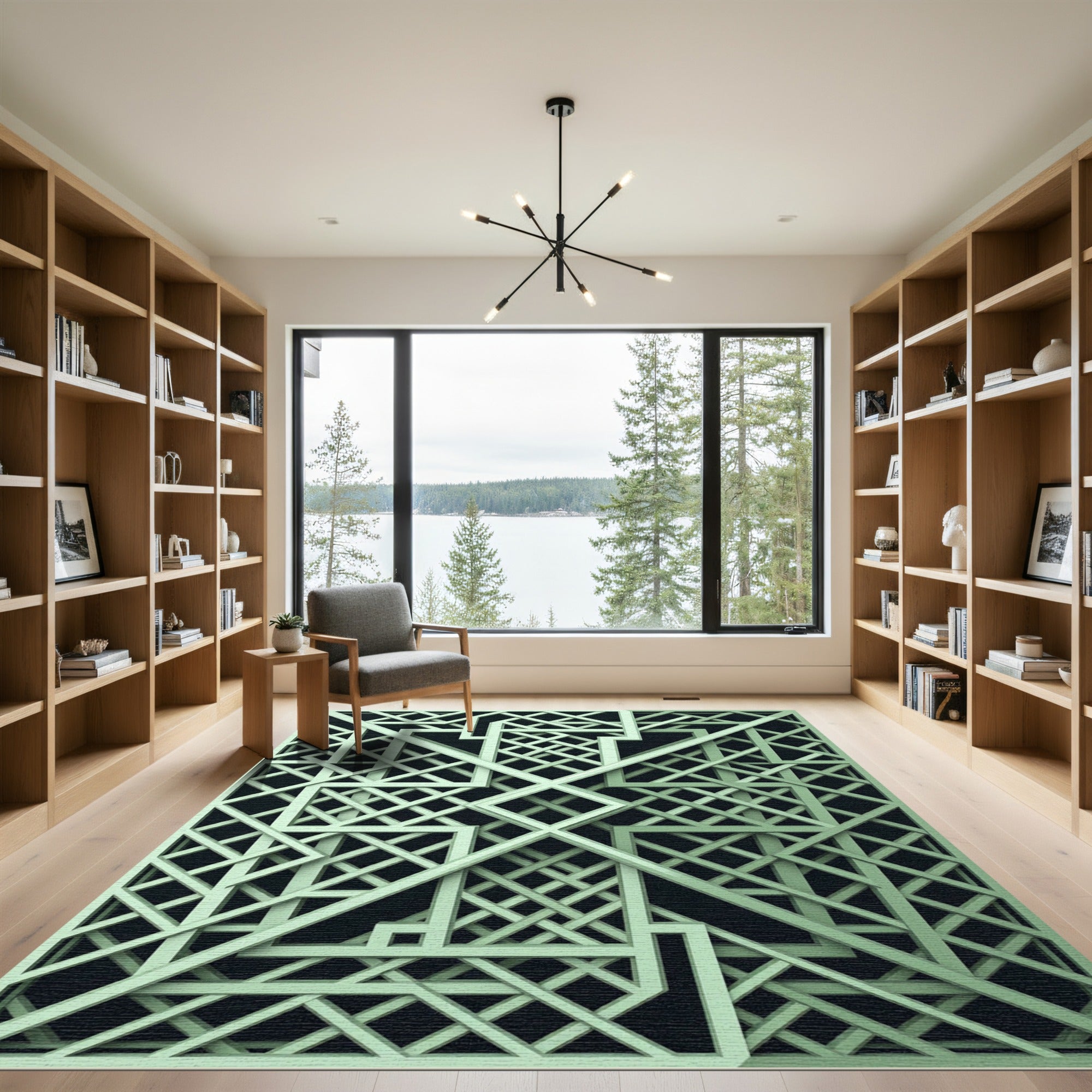 Sage Green Interlocking Linear Geometric Rug