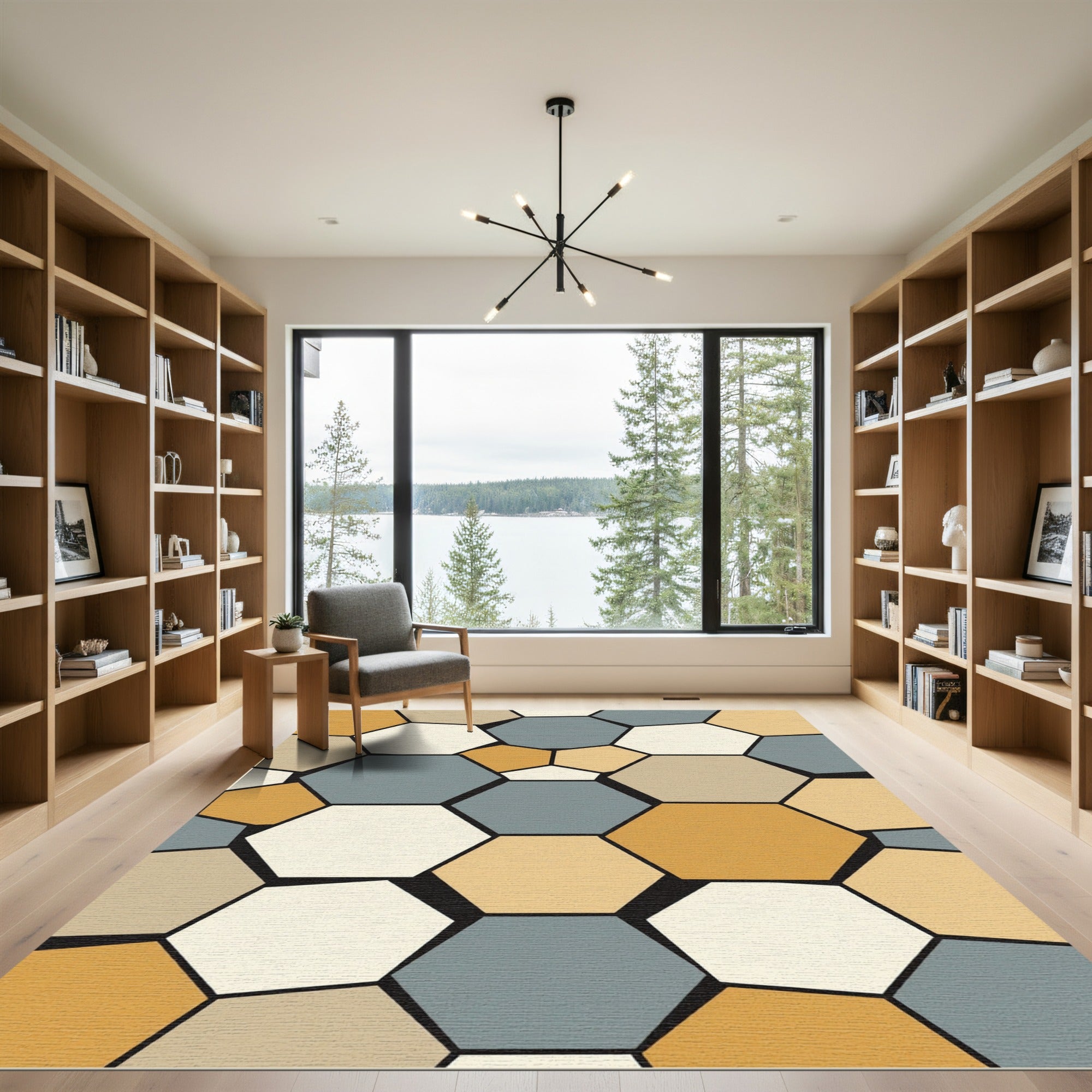 Earthy Geometric Hexagon Mosaic Rug