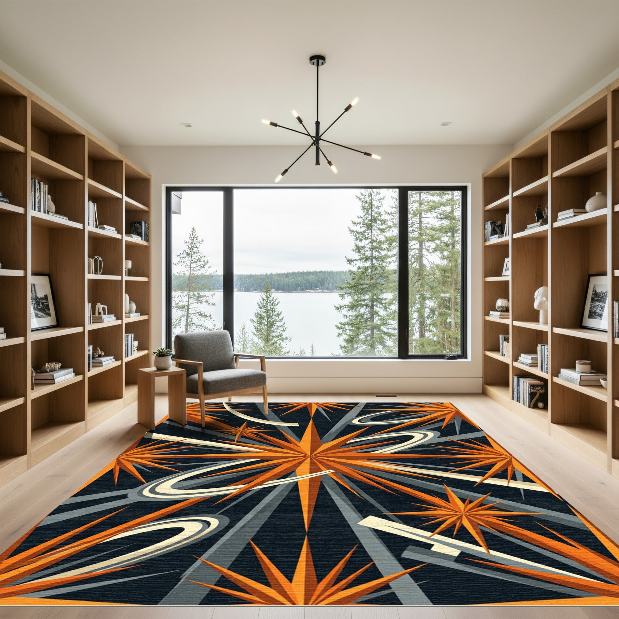 Celestial Mid-Century Orange Starburst Space Rug