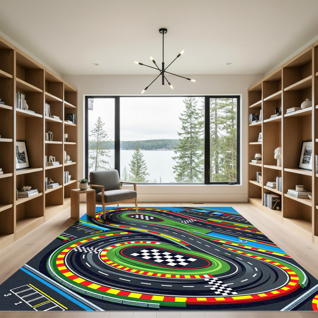Vibrant Isometric Race Track Circuit Rug