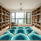 Layered Teal Arched Geometric Waves Rug