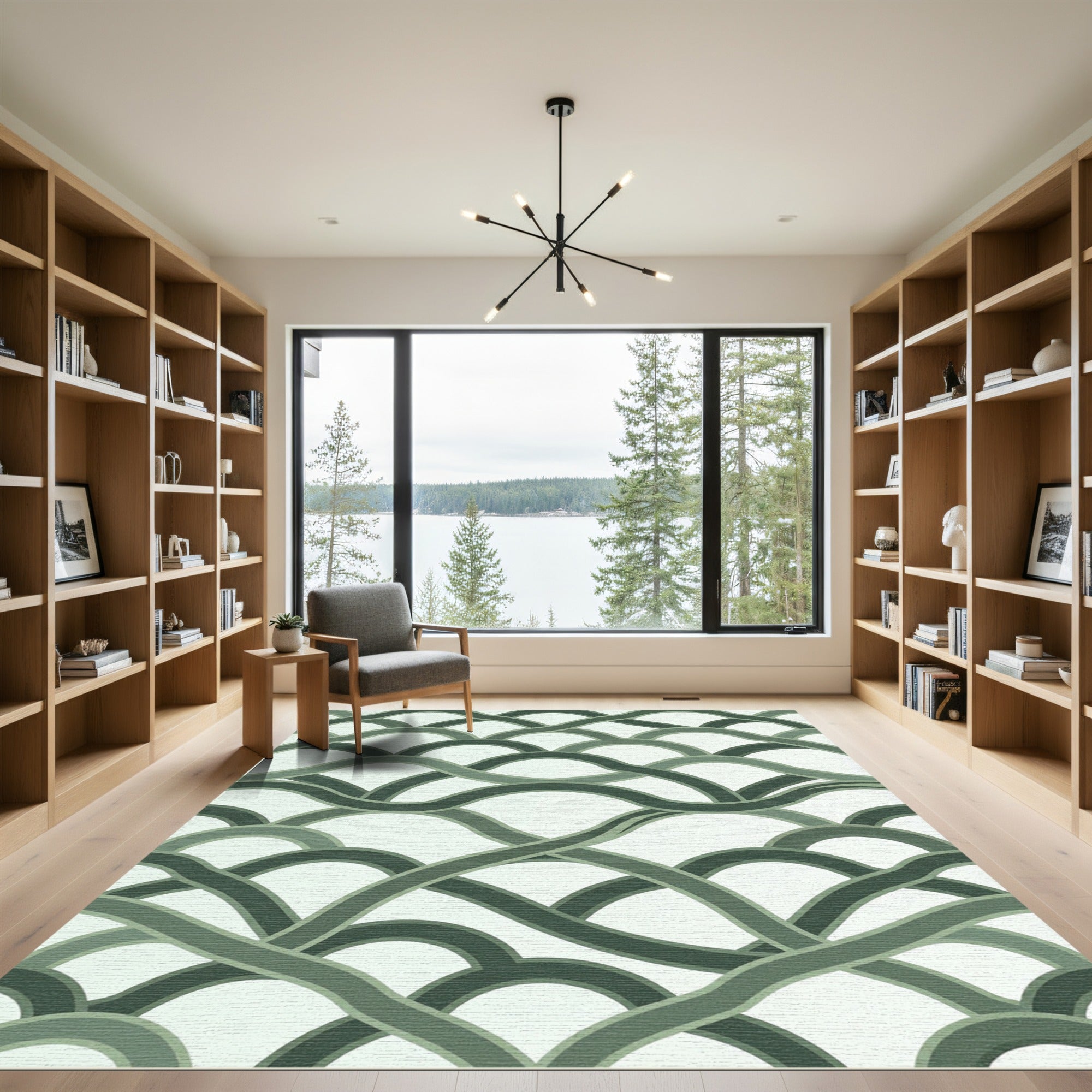 Sage Green Interlocking Wavy Arc Rug