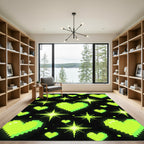 Neon Pixel Heart and Sparkle Art Rug