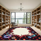 Whimsical Crimson Bubble Frame Festive Art Rug