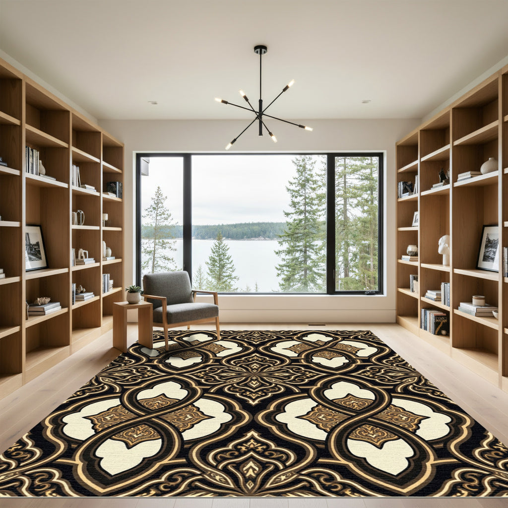 Gilded Onyx Damask Interlocking Scroll Rug