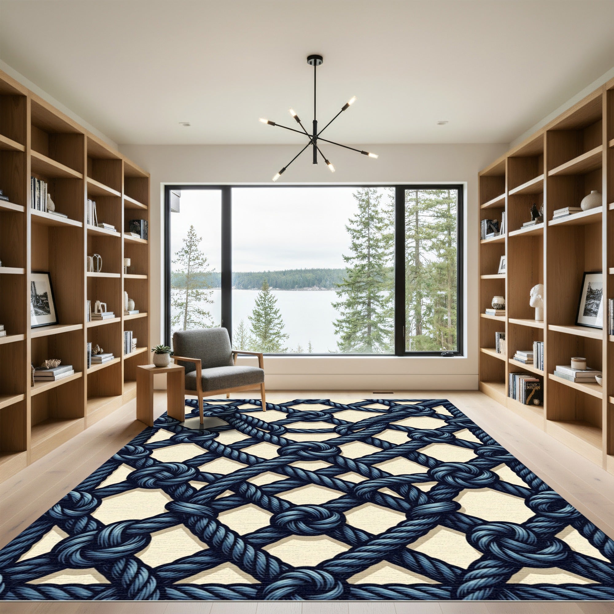 Navy Nautical Rope Grid Lattice Rug