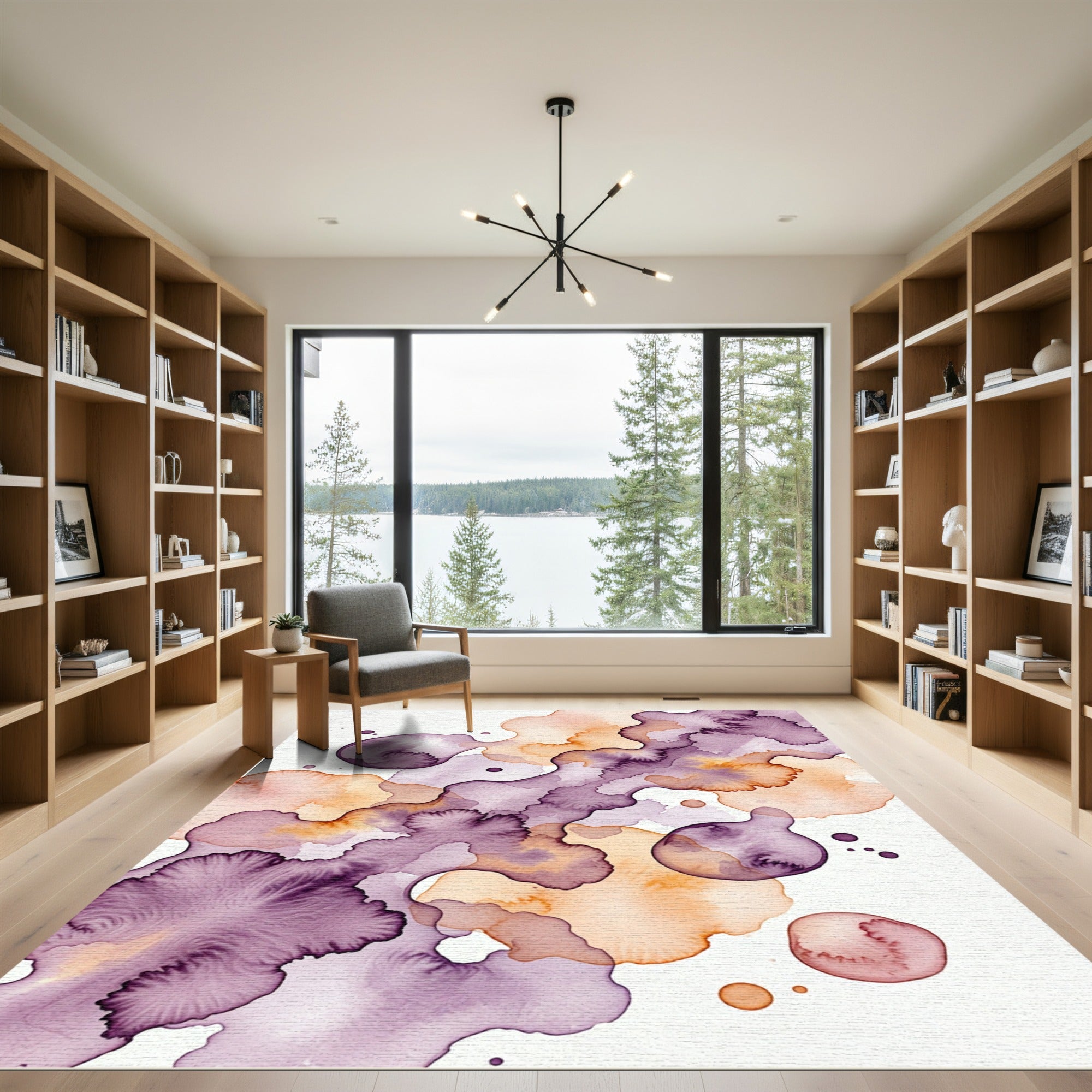 Ethereal Lilac and Amber Watercolor Abstract Rug