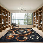 Celestial Golden Rings Cosmic Orbit Rug