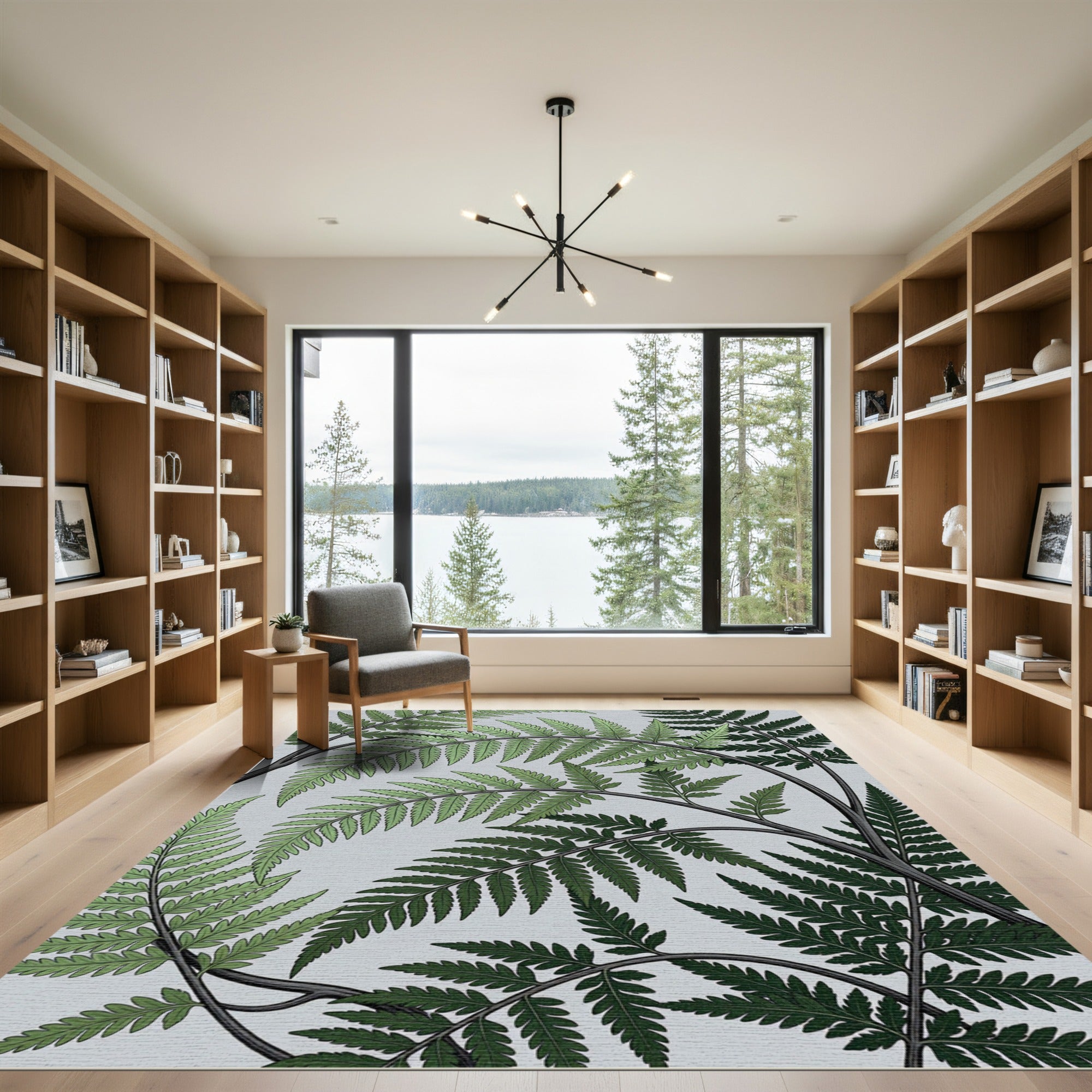 Elegant Sage Fern Botanical Foliage Rug