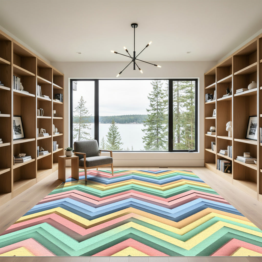 Pastel Chevron Geometric Multi Color Rug