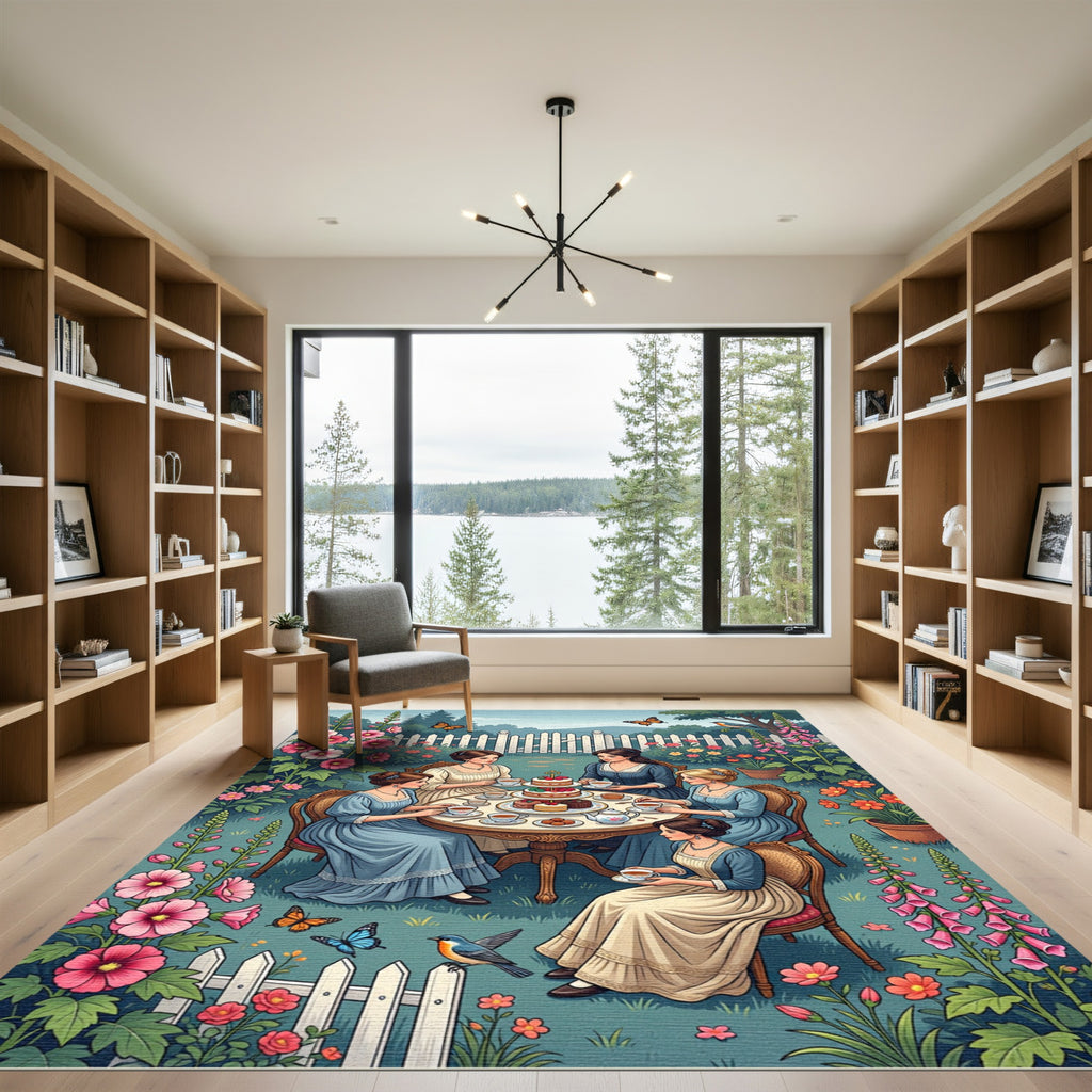 Whimsical Garden Tea Party Floral Rug