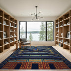 Blue Gold Pagoda Asian Wave Rug