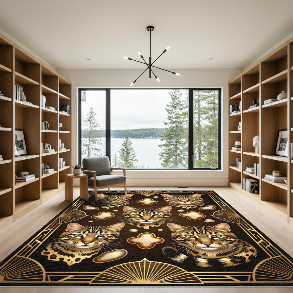 Gilded Art Deco Feline Portrait Rug