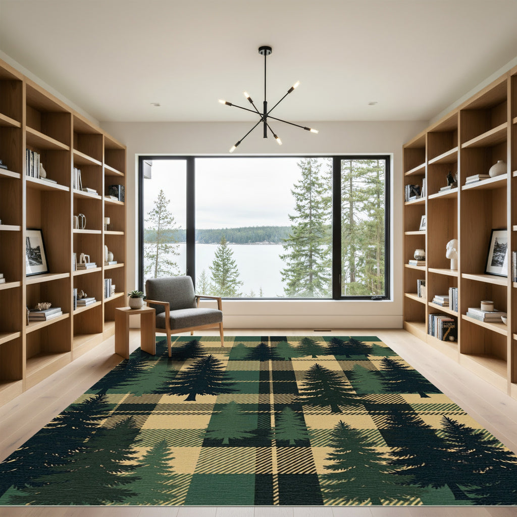 Forest Pine Plaid Tartan Check Rug