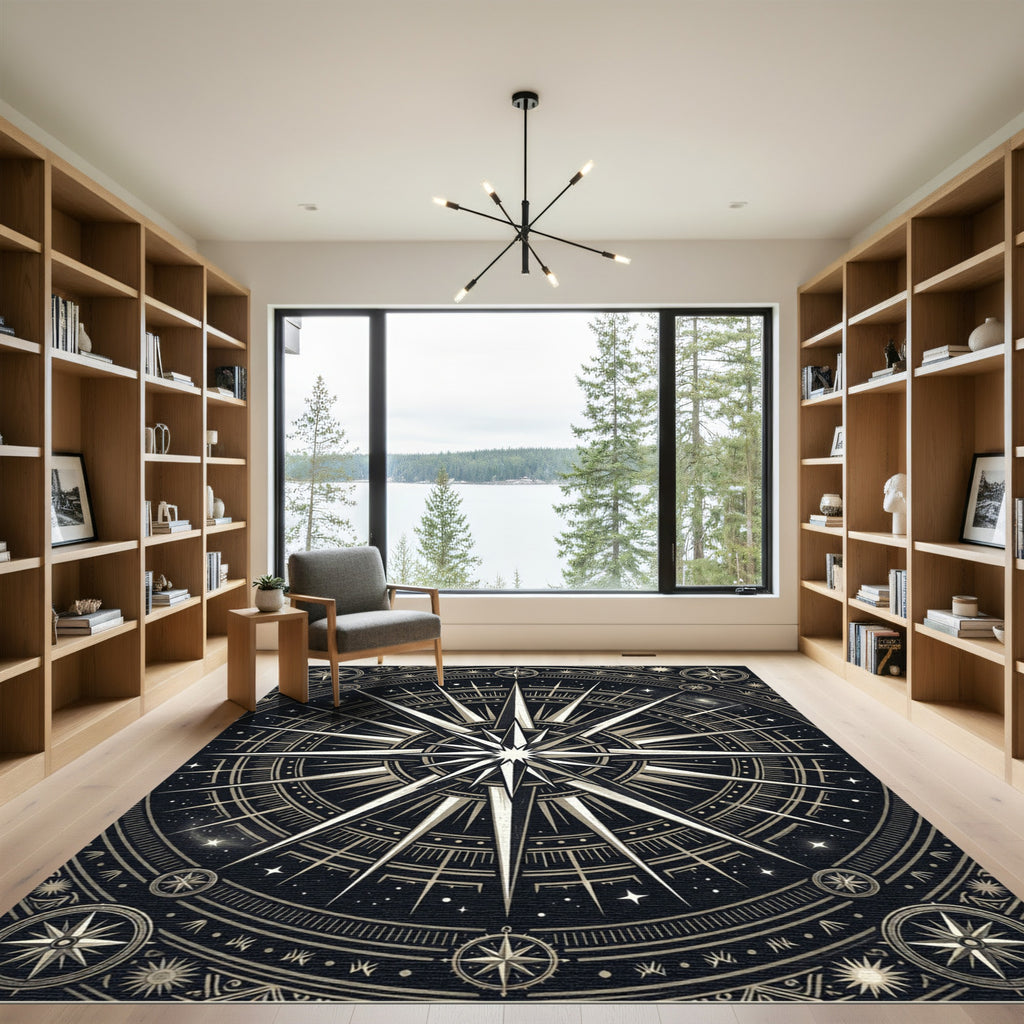 Celestial Gold Astral Compass Mandala Rug