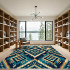 Teal Gold Diamond Jagged Edge Abstract Rug
