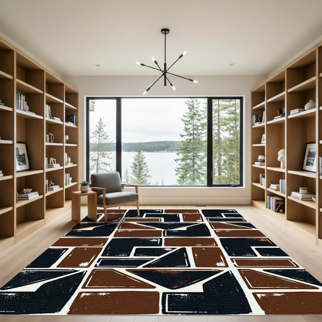 Modern Black And Brown Geometric Block Rug