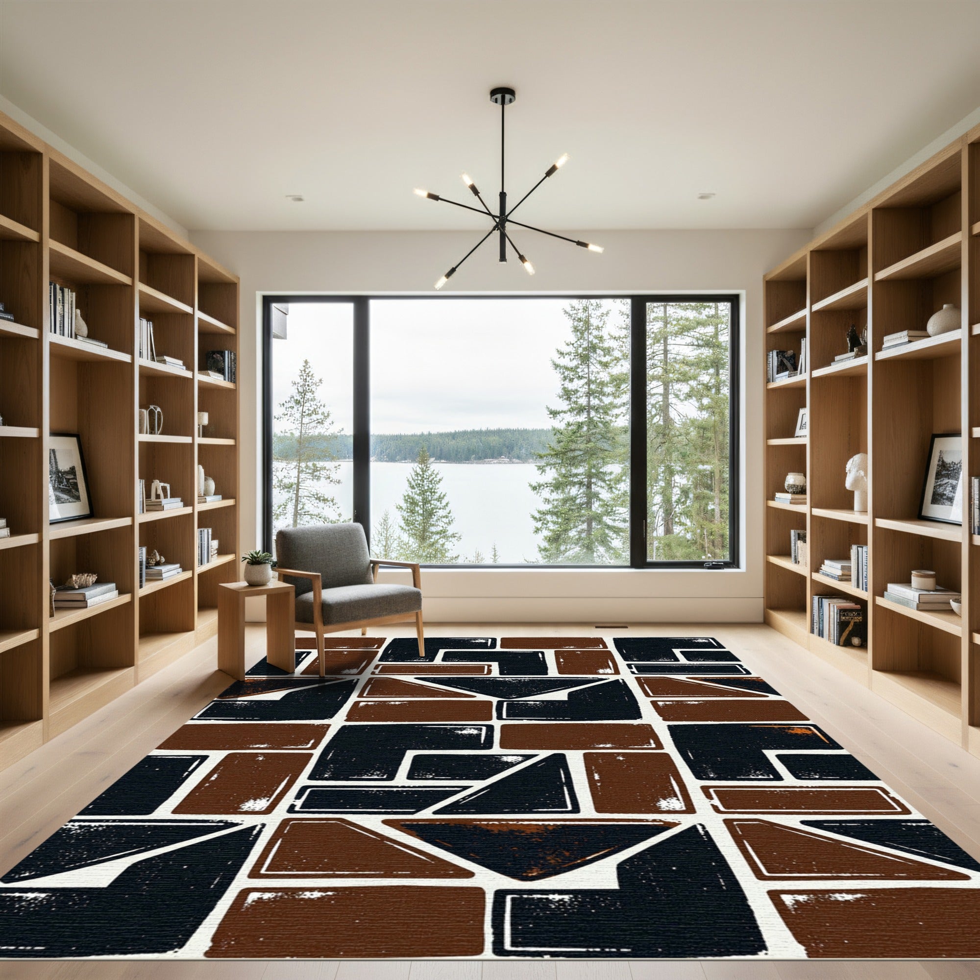 Modern Black And Brown Geometric Block Rug