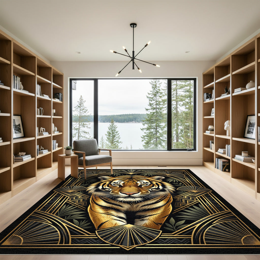 Art Deco Golden Tiger Regal Frame Rug