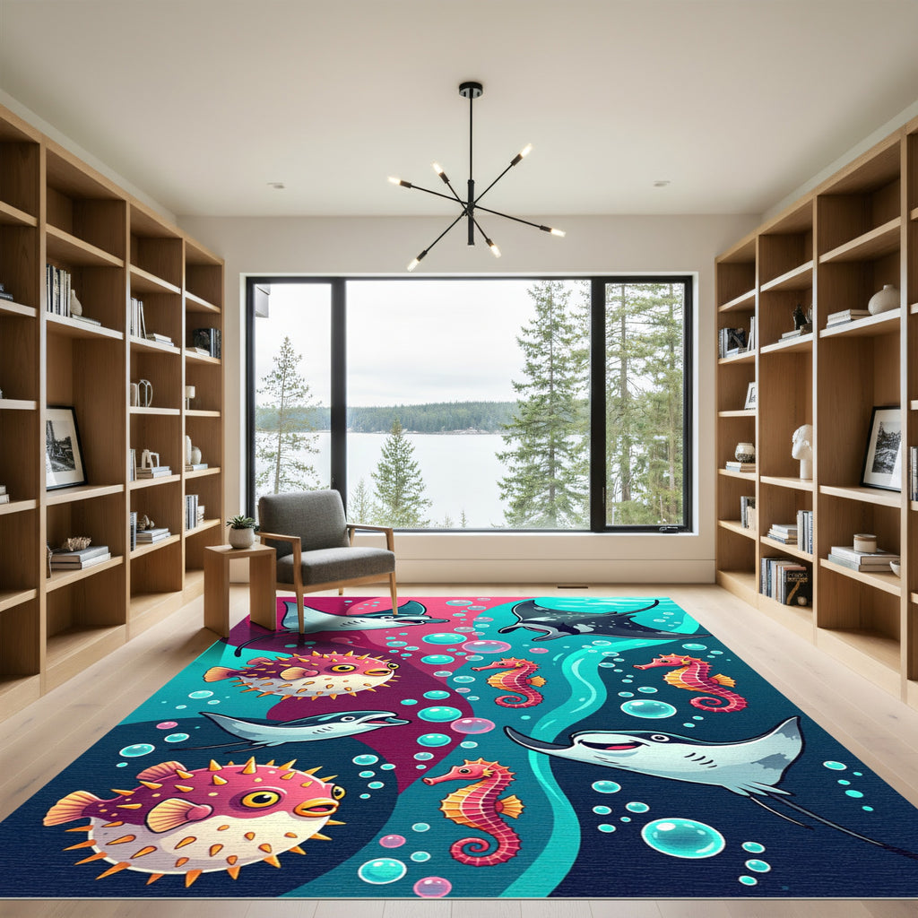 Whimsical Sea Life Aquatic Creatures Rug