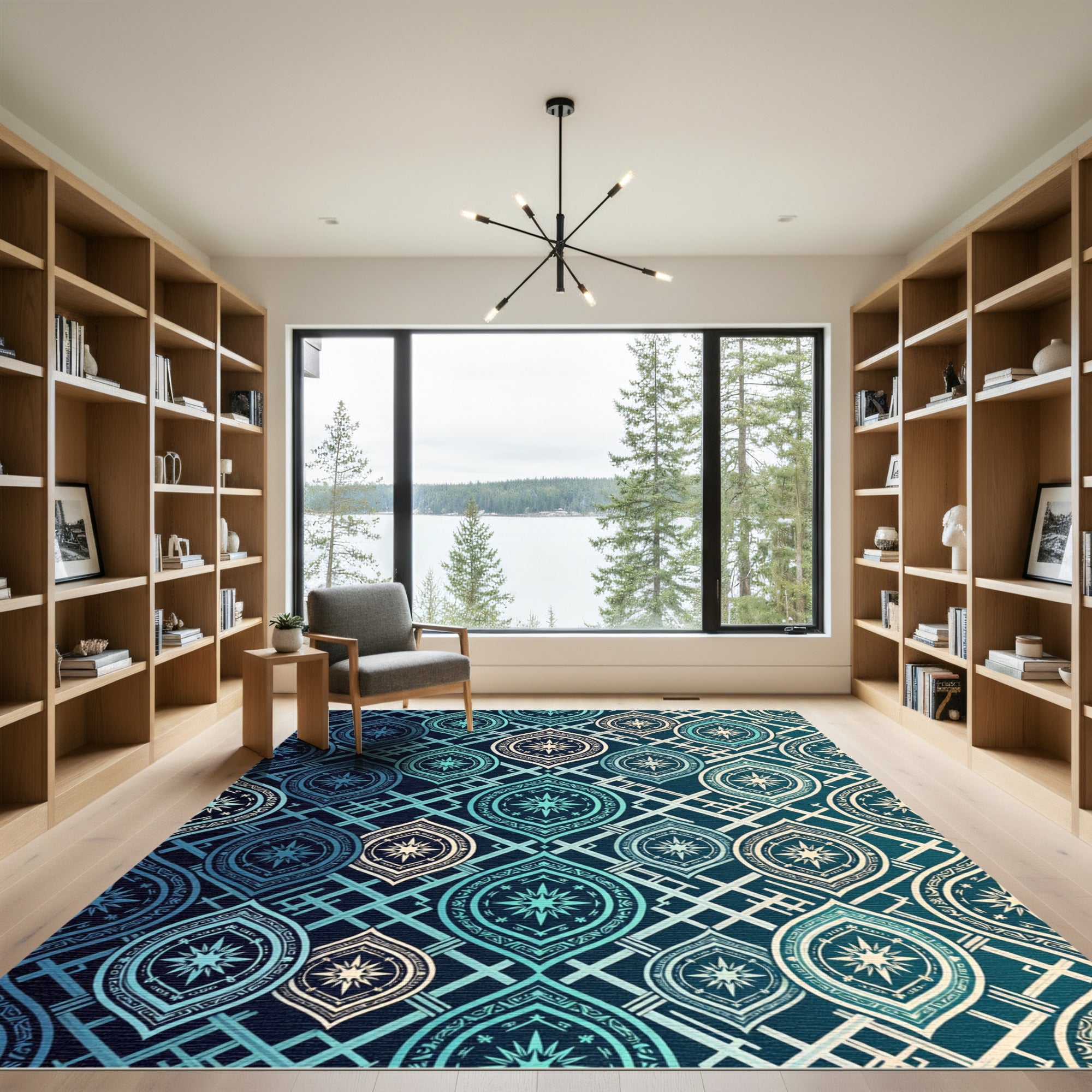 Celestial Teal Geometric Star Medallion Rug