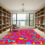 Vibrant Red Blue Abstract Composition Rug
