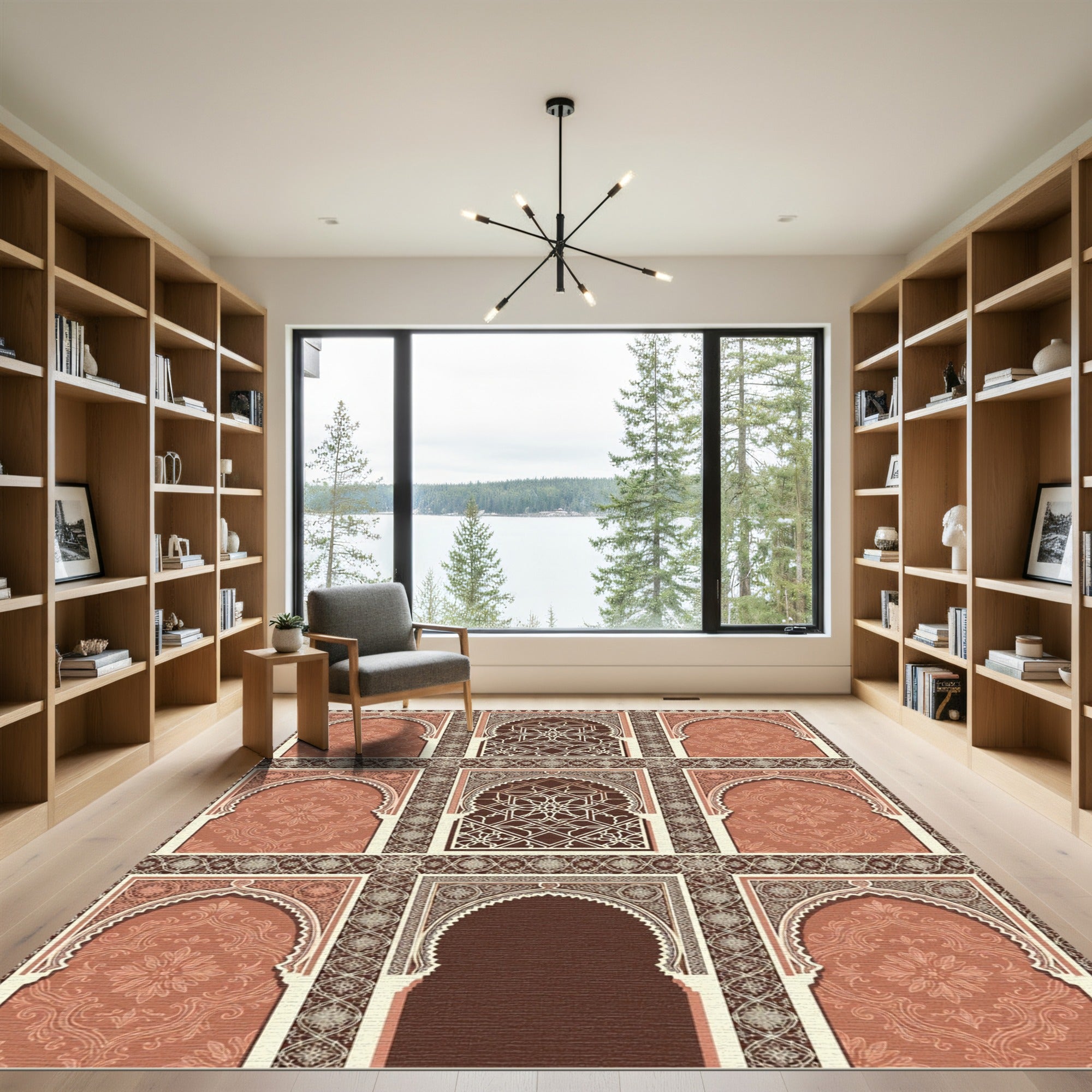 Terracotta Arched Lattice Floral Tapestry Rug