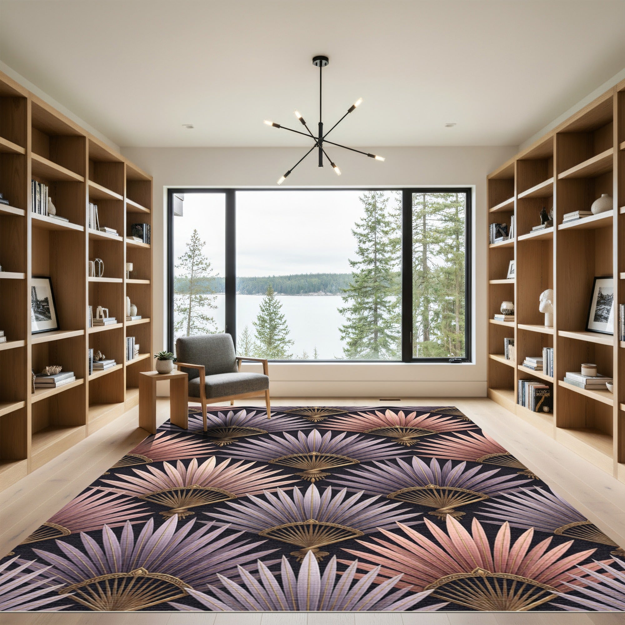 Rose Gold Purple Fan Medallion Tile Rug