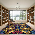 Regal Gold Damask Navy Scroll Foliage Rug