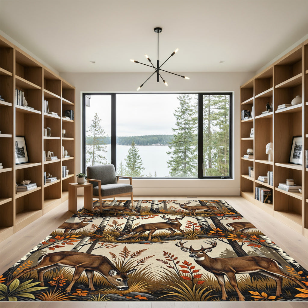 Majestic Woodland Deer Birch Forest Rug