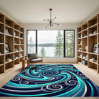 Vibrant Teal Swirling Ocean Abstract Rug